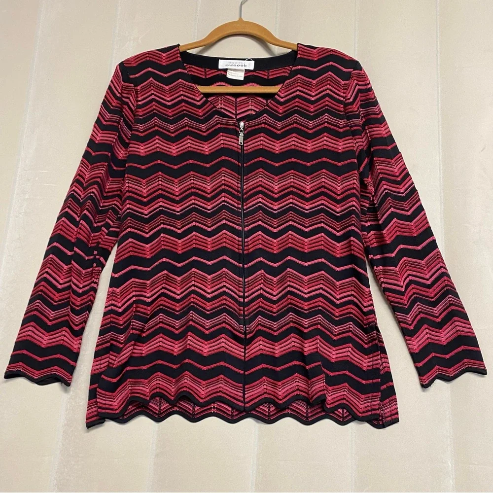 Exclusively Misook Women’s Zip Cardigan Sweater Small Chevron Designer Luxury